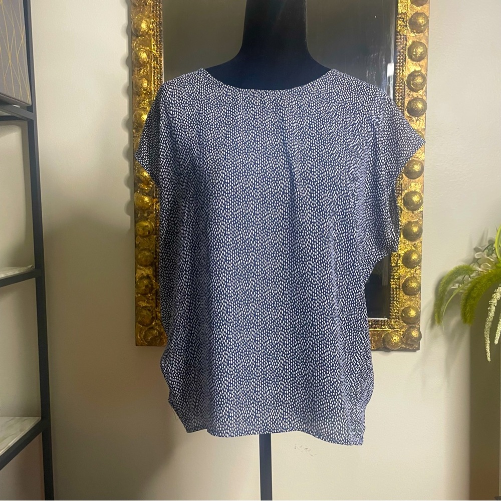 Chaus Navy Blue & White Cap Sleeved Pullover Blouse Size Large